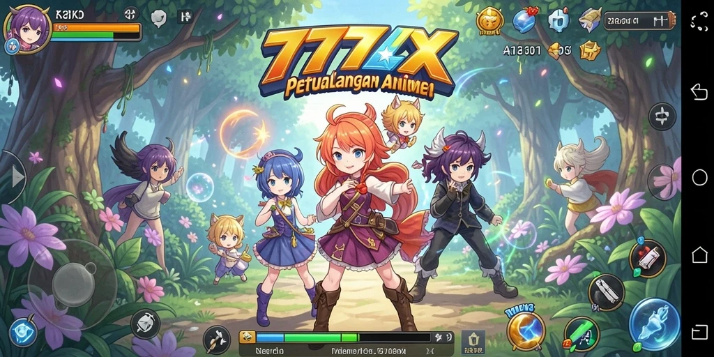 Screenshot gameplay 777ZX menampilkan aksi karakter anime yang mengesankan.