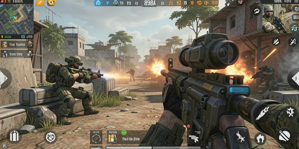 Tangkapan layar gameplay <strong>898A</strong> dengan aksi tembak-menembak yang intens.