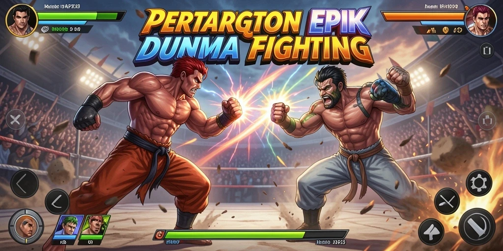 Screenshot utama API33 menampilkan pertarungan spektakuler dengan karakter yang beraksi.