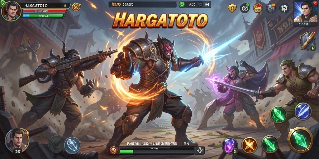 Screenshot HARGATOTO menunjukkan karakter bertarung dengan efek visual yang spektakuler.