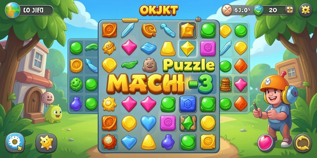 Tampilan gameplay seru dari OKJKT yang menantang pemain mencocokkan permata.