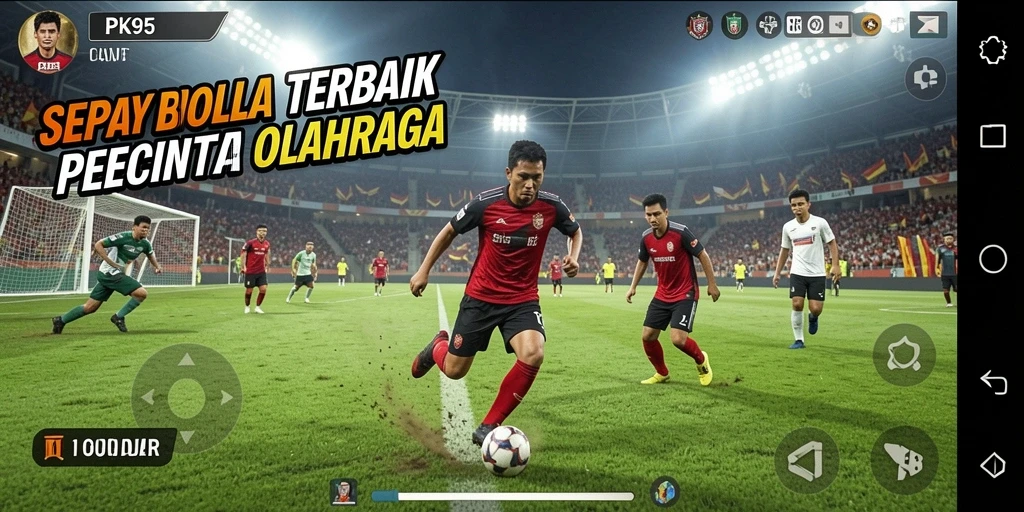 Tampilan gameplay seru dalam PK95 saat berlaga di lapangan sepak bola.