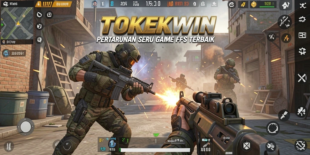 Tampilan gameplay seru dalam pertempuran FPS yang intens.