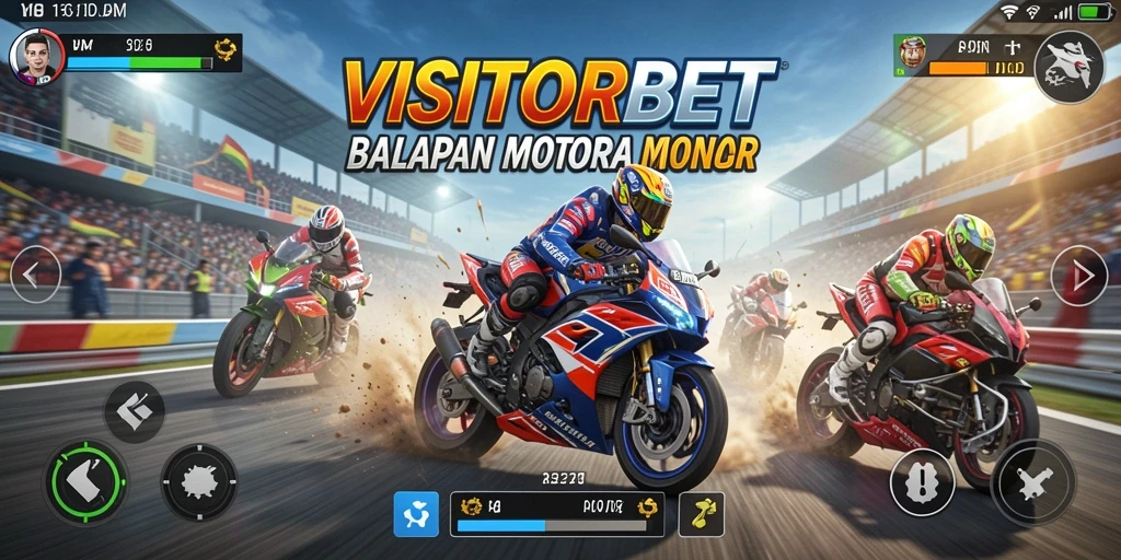 Screenshot gameplay menampilkan aksi balapan motor yang seru dan mendebarkan.